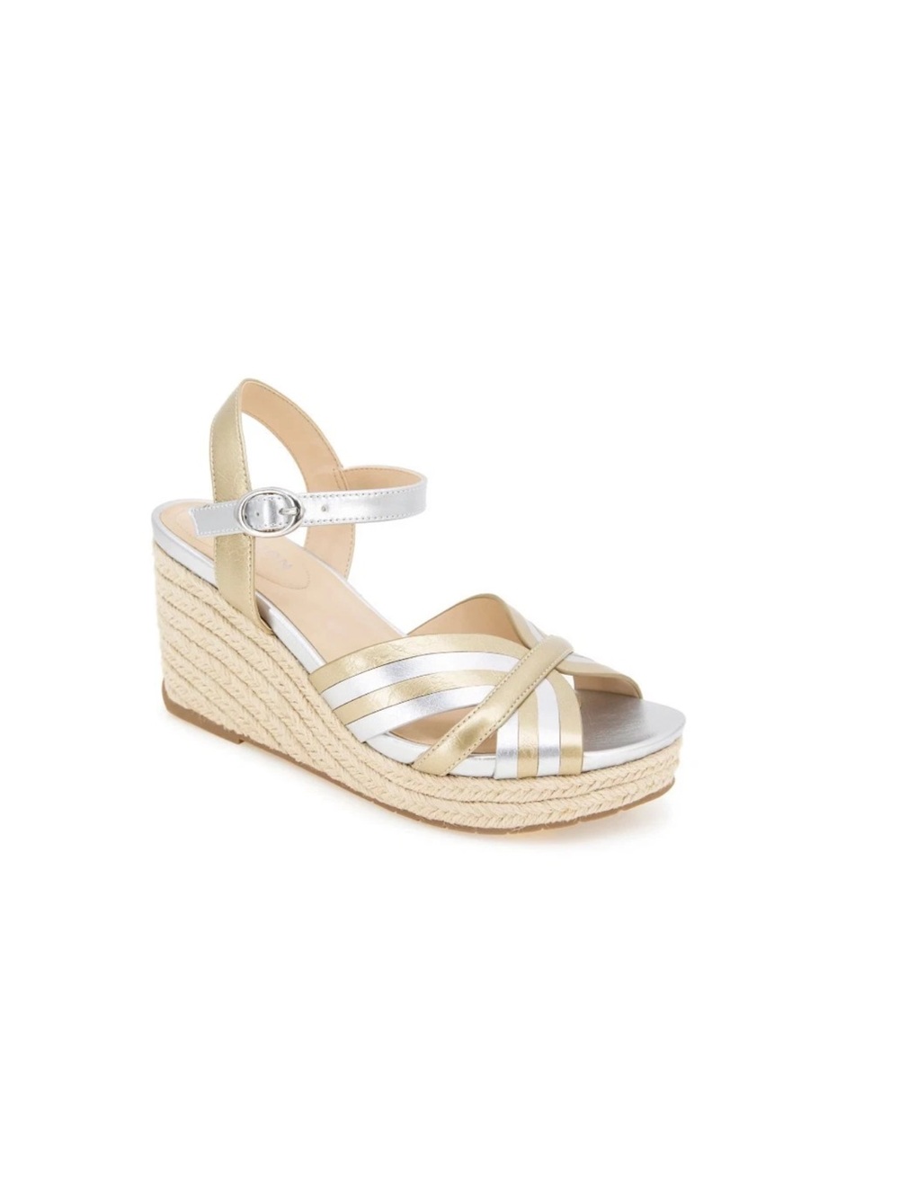 Kenneth Cole Metallic Gold and Silver Espadrille Wedge Sandals 8.5